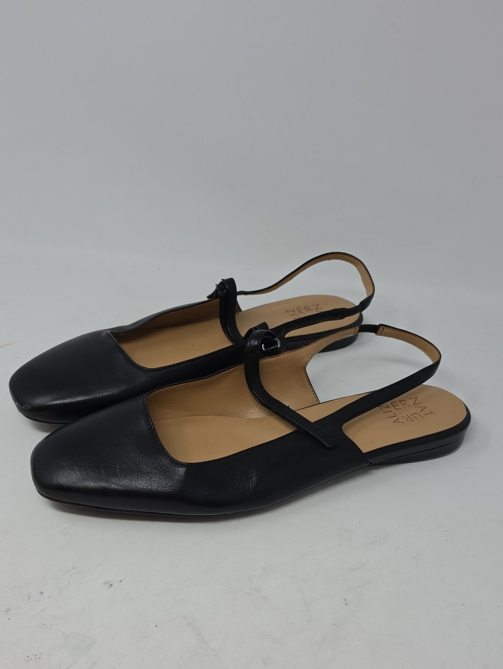 Naturalizer Connie Black Leather Slingback Flats with Mary Jane Strap Size 12W